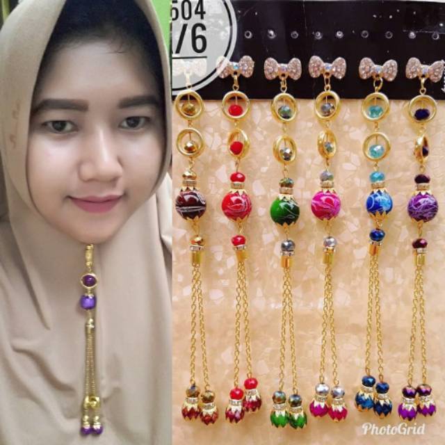 Bros dagu juntai panjang permata Diamond sabyan sarya ori import anggur kristal Ceko peniti hijab