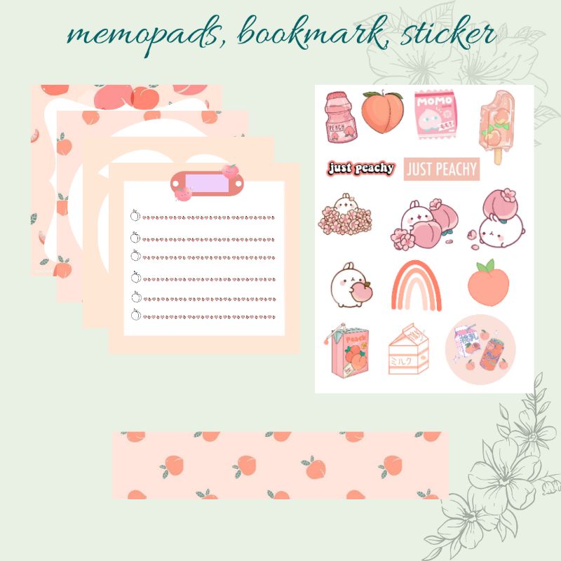 Peach Memopads, Sticker, Bookmark