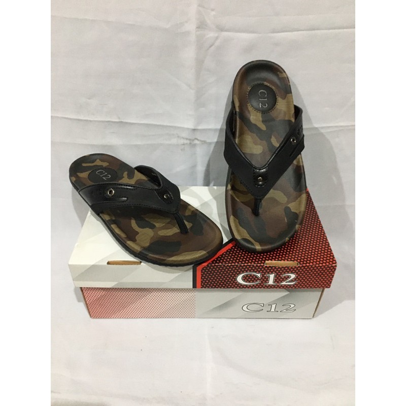 Sandal jepit kulit pria C12 ARM 03 HITAM dan COKLAT