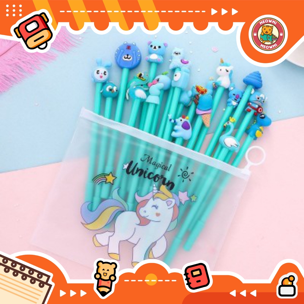 

10pcs Pulpen Set Karakter Biru Free tempat pensil unicorn pvc BD0005