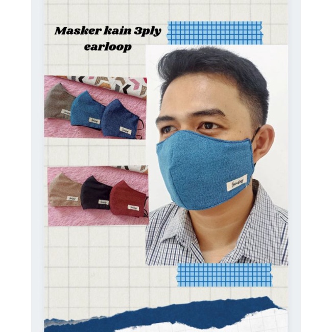 masker kain 3 lapis , masker earloop 3 lapis, masker polos 3 lapis, masker cowok
