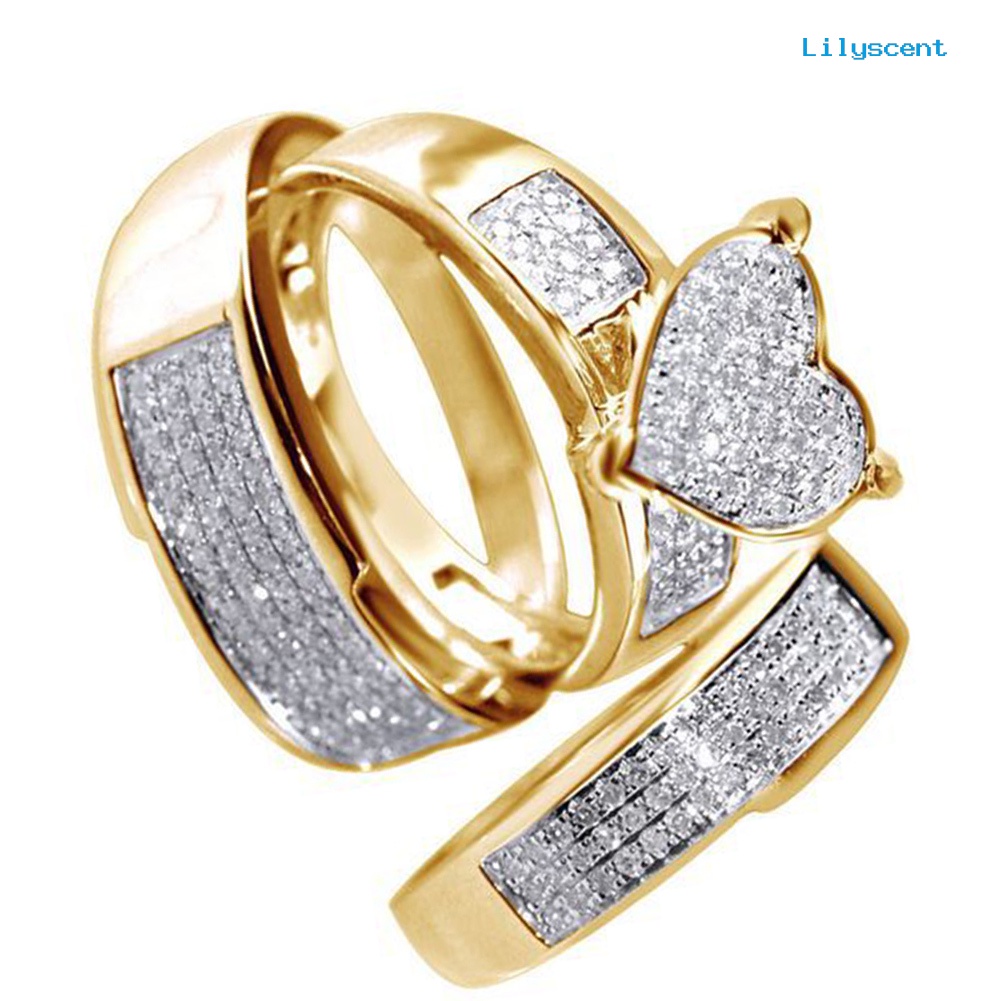 3pcs / Set Cincin Jari Stacking Bentuk Hati Aksen Berlian Imitasi Untuk Pernikahan