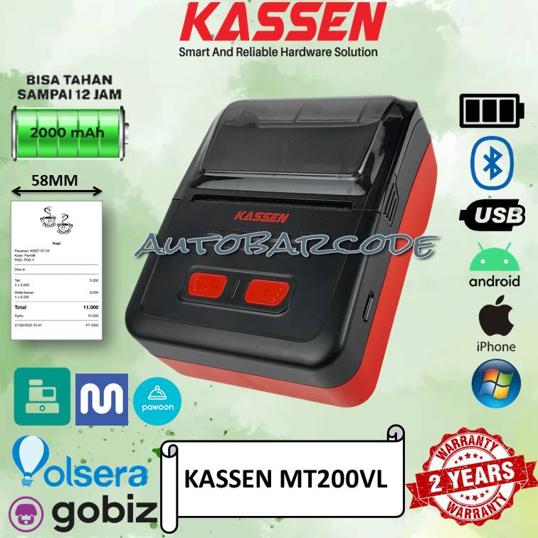 Jual KASSEN MT200VL MINI PRINTER THERMAL BLUETOOTH PRINTER BLUETOOTH