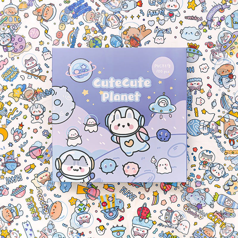 

4 Lembar Stiker Tumblr Stiker Set Motif Cute Planet Astronot Stiker Aesthetic Botol Minum / Hp / Laptop / Diary Stiker Anti Air