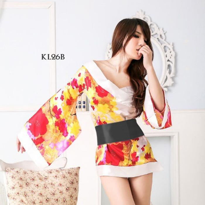 SET BAJU TIDUR KIMONO SEKSI JEPANG LINGERIE SEXY COSTUME WANITA KL26B - PUTIH 