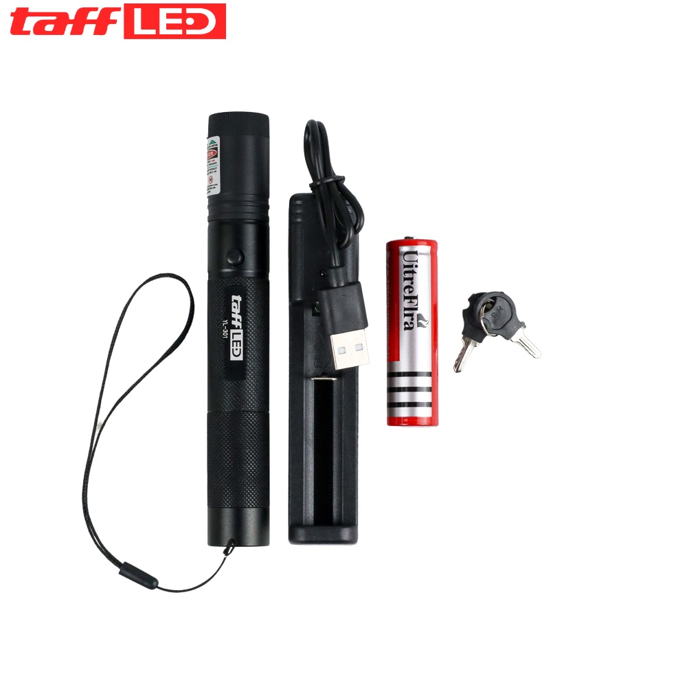 TaffLED Green Beam Laser Pointer 1MW 532NM with Baterai+Charger - YL-301