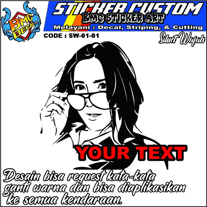 Sticker Cutting Siluet Wajah bisa dipasang di mobil, truck, pick up desan cewek keren (SW01)