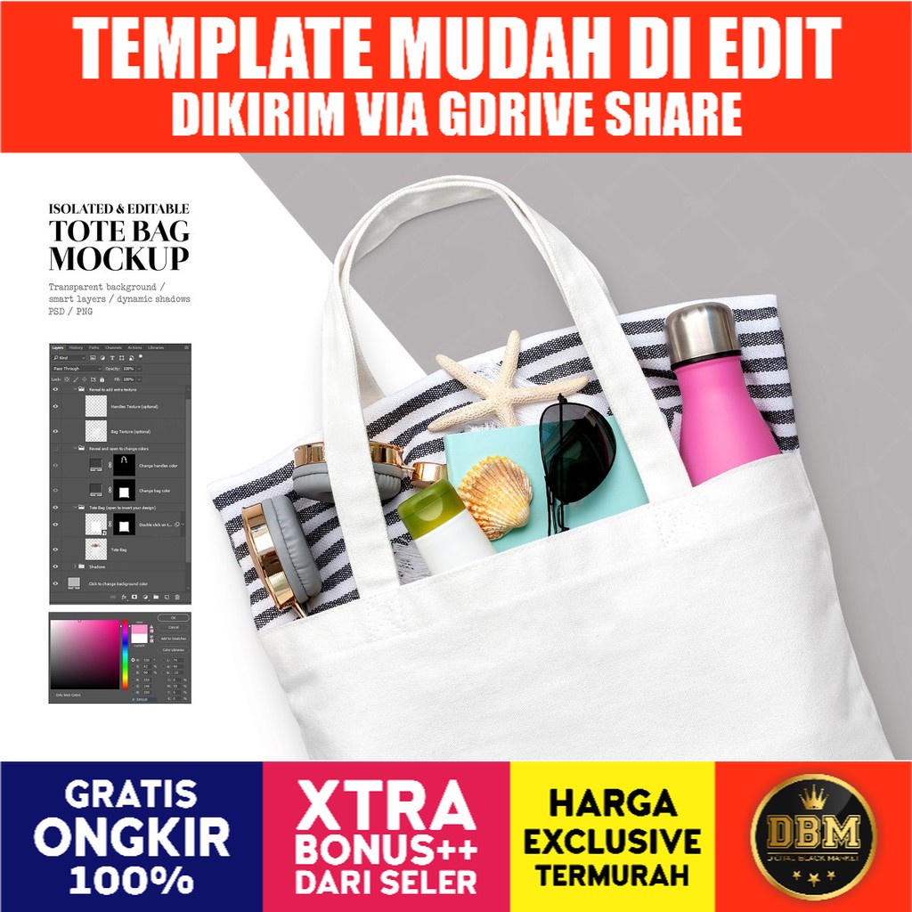 Isolated Canvas tote Bag Mockup - Photoshop