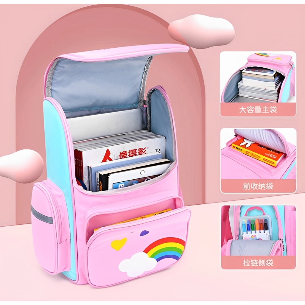 GB Tas ransel troli anak perempuan gambar unik dan lucu gratis jas hujan tas tas anak import