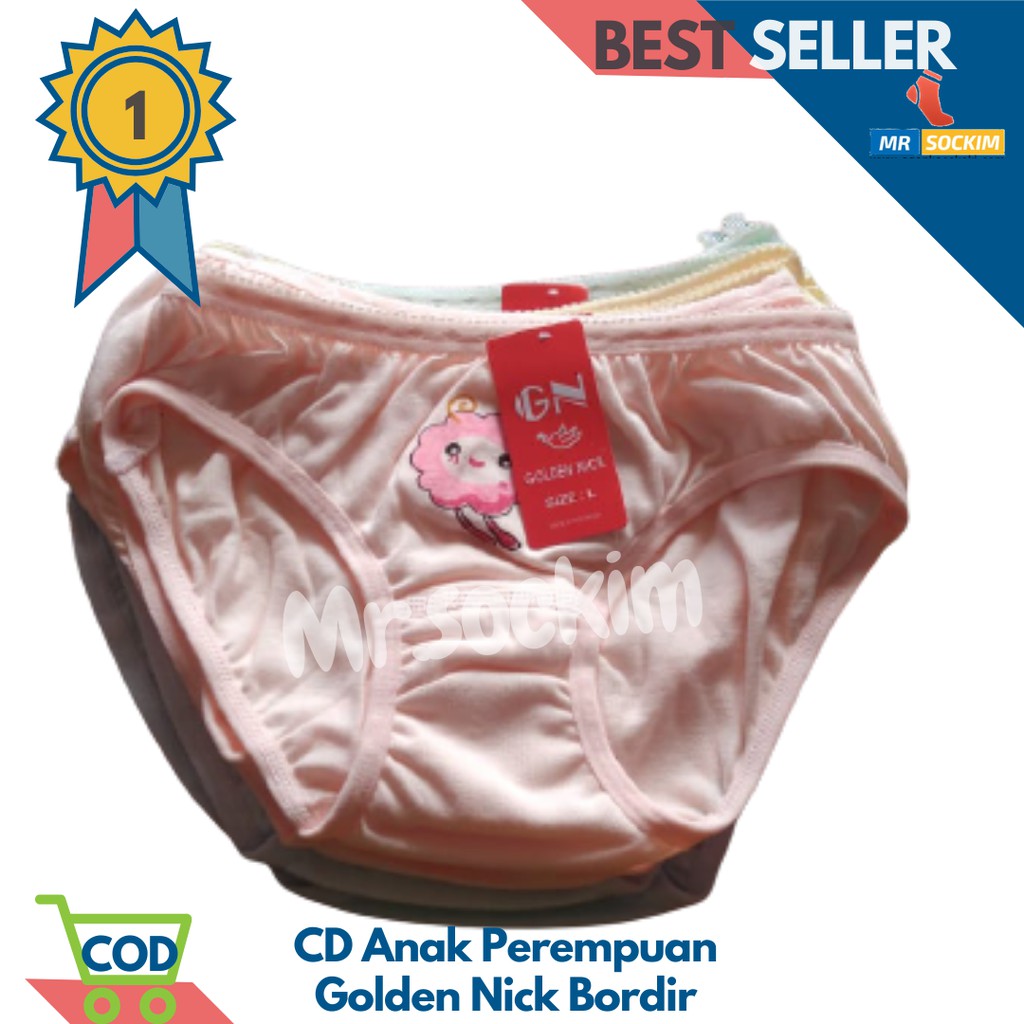 Golden Nick - 5 Pcs Celana dalam anak perempuan katun polos (usia 3-9 Tahun)