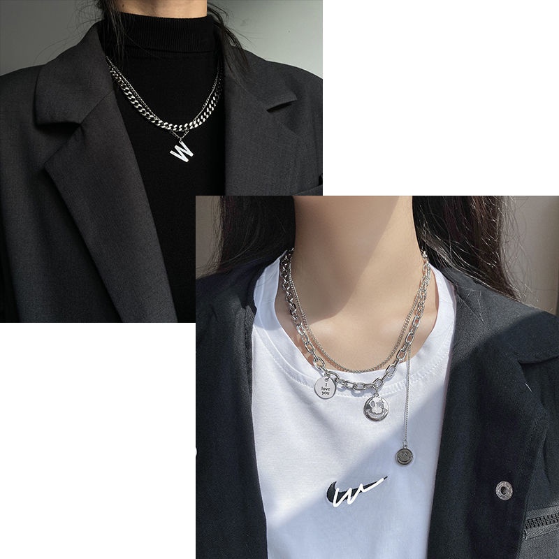 Tidak memudar Jepang dan Korea W huruf smiley wajah Kuba kalung kalung wanita fashion in hip hop swe