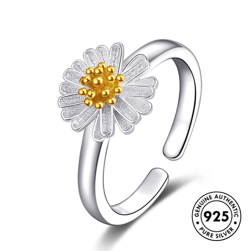 Cincin Desain Bunga Daisy Kecil Bahan S925 Silver Gaya Simple