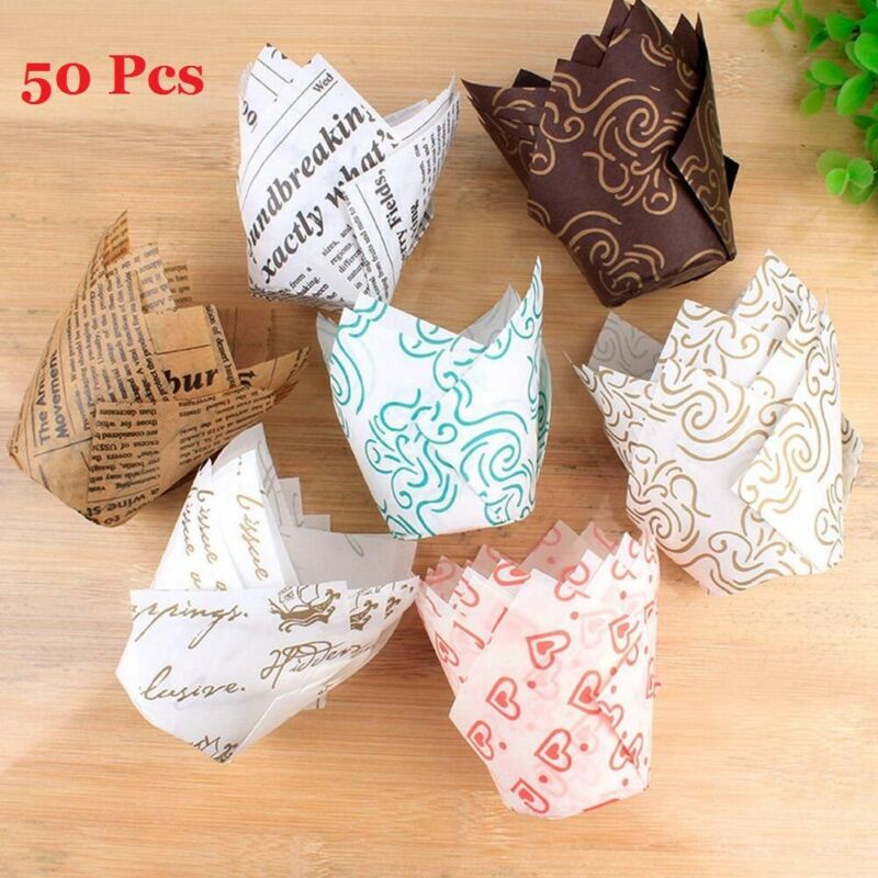 50Pcs Cupcake Wrapper Liners Muffin Cup Tulip Case Cake Baking Cups