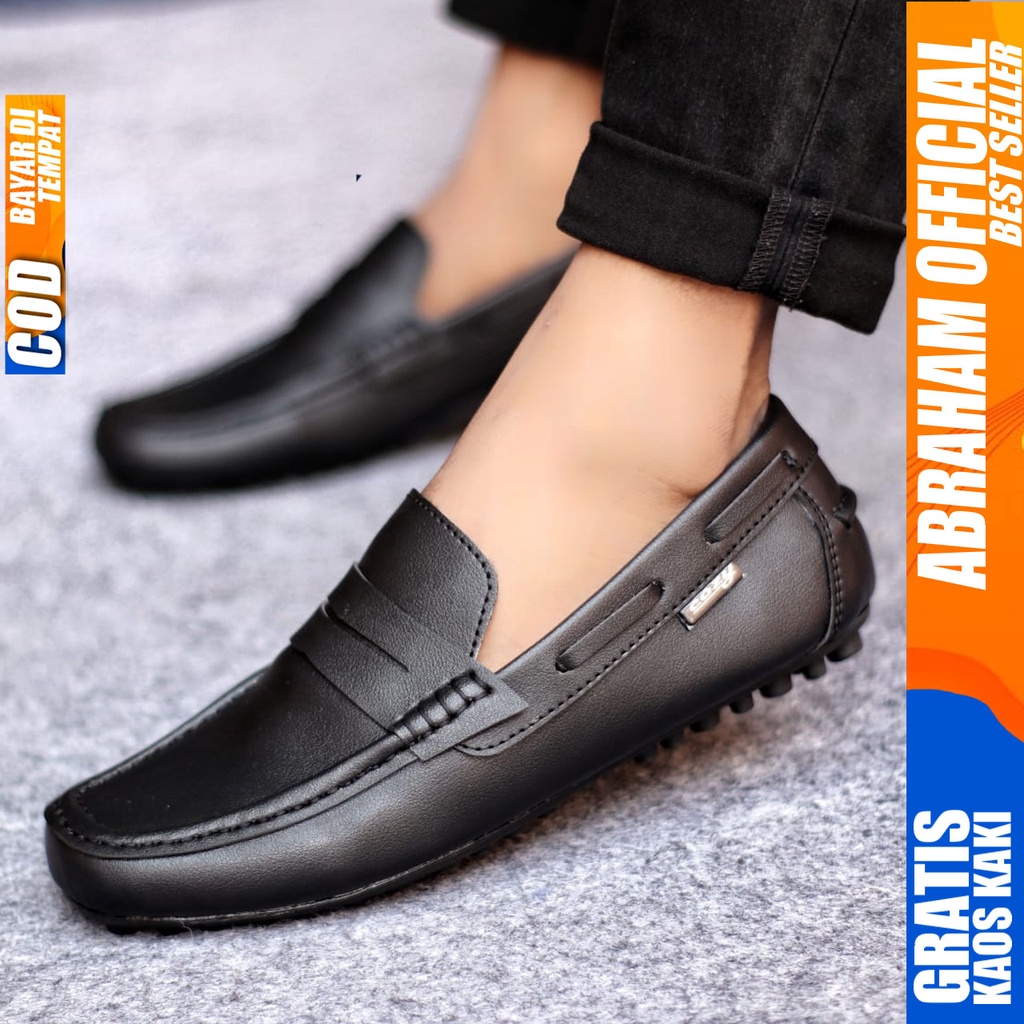 ABRAHAM Sepatu Casual Slip On Hitam Kerja Selop Pria