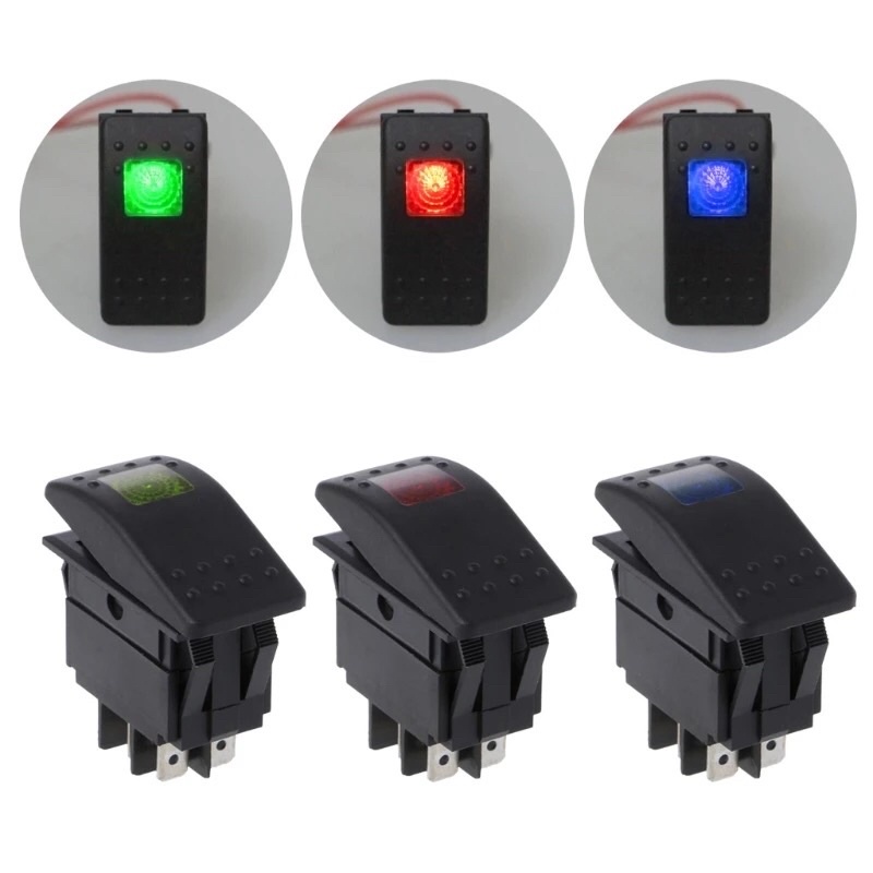 Saklar 12V 20A 4pin Rocker Switch Dash Tahan Air LED Biru Merah Kuning Hijau