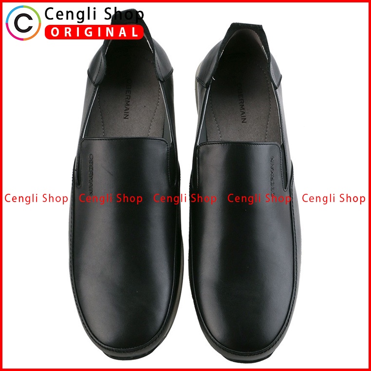 SEPATU OBERMAIN PRIA ORIGINAL SLIP ON CASUAL KULIT TERBARU HITAM OM01