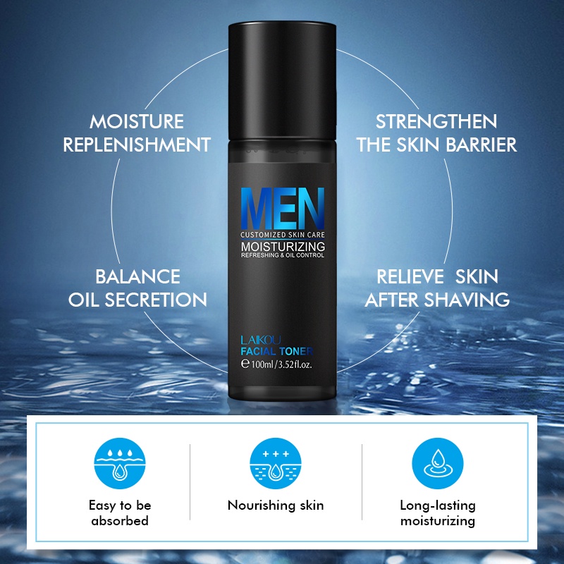 LAIKOU Men Facial Toner Hyaluronic Acid Mengurangi Jerawat Kontrol Minyak 100ml