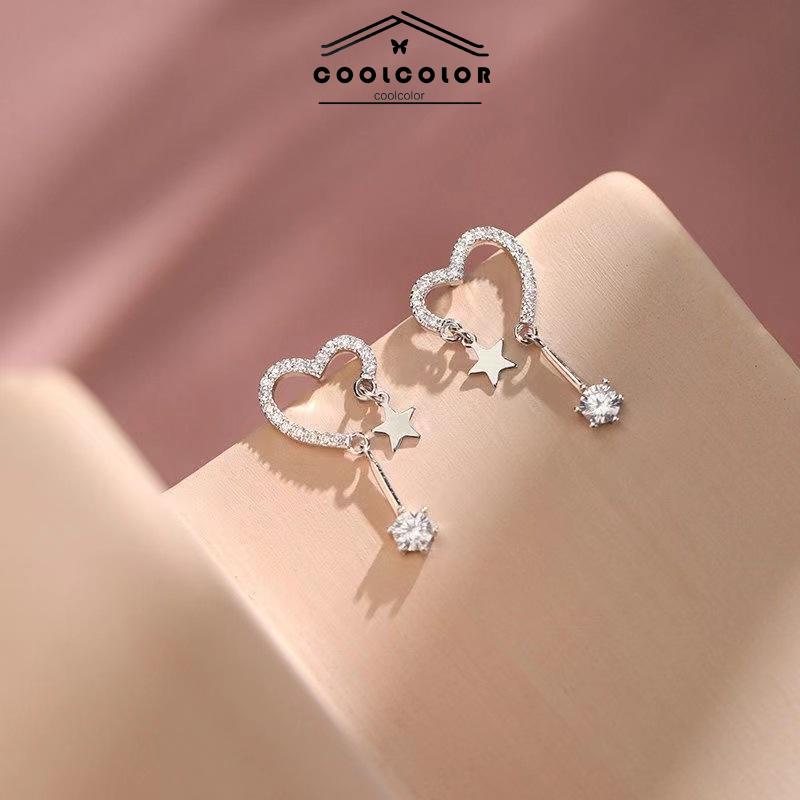 COD 1Sepasang 925 Silver Stud Earrings Indah Cinta Fringe Girl Stars Anting Desain Kecil Berkualitas Tinggi- cl