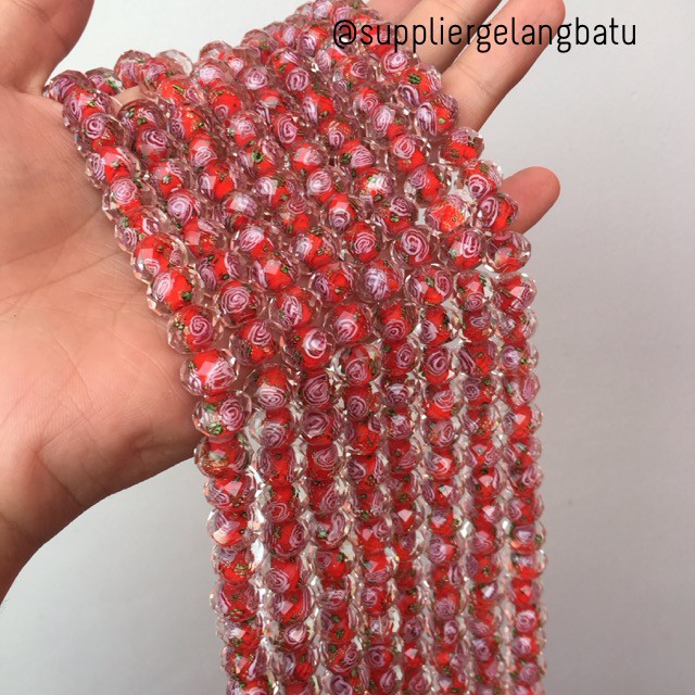 Lampwork kristal Murano 14x12mm bahan crystal ceko mawar merah premium aksesoris premium supplier