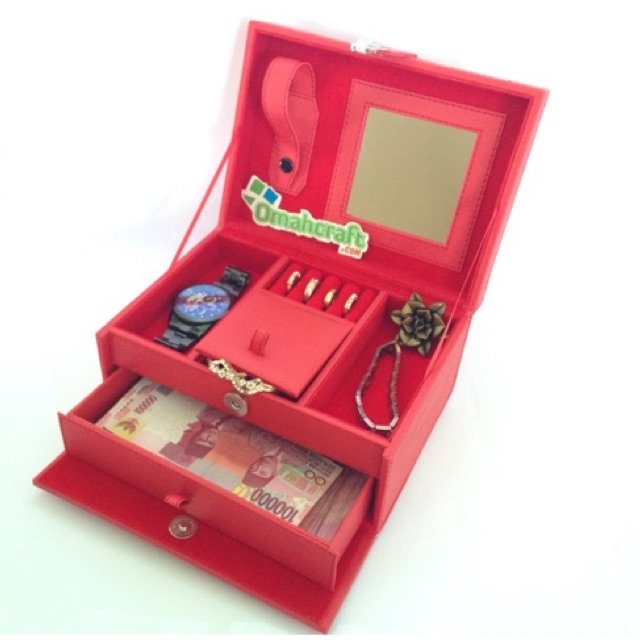 MERAH FULL - Kotak Tempat Perhiasan Emas Kalung Gelang Cincin / Jewelry Box Organizer