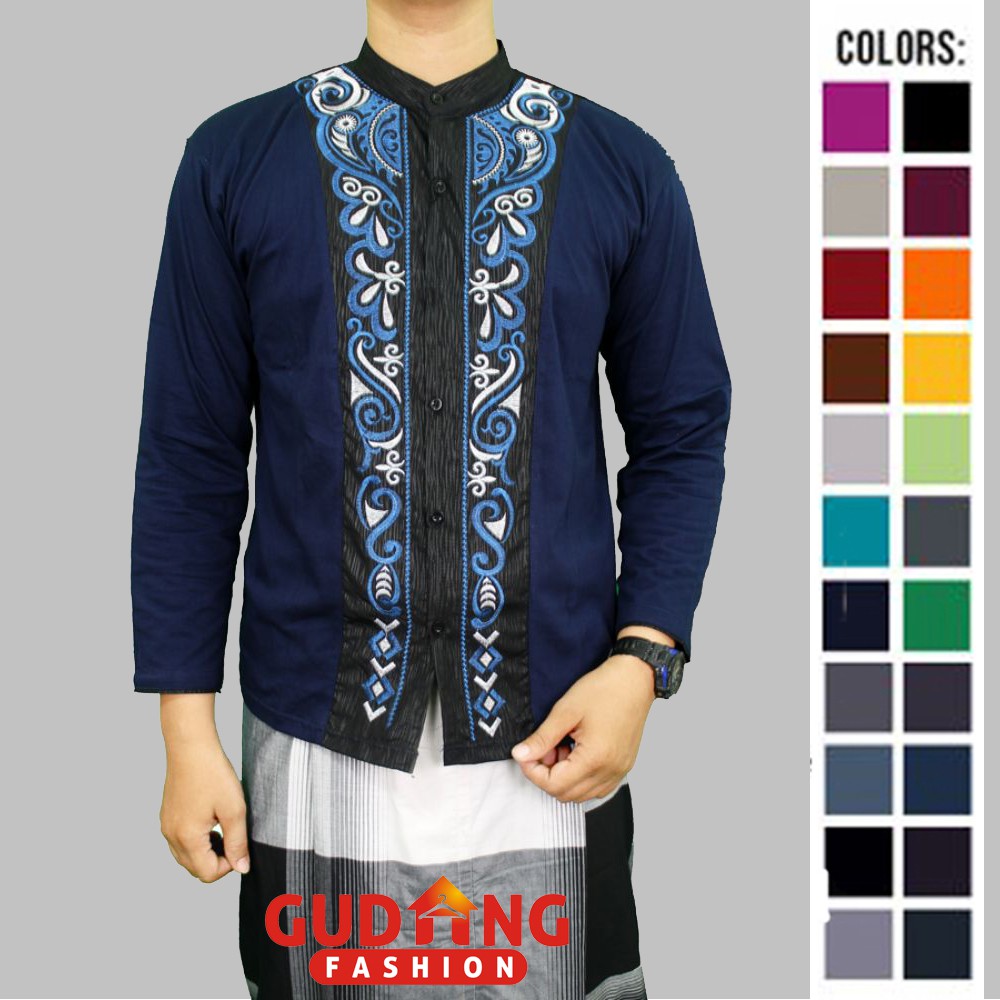 Baju Koko Lengan Panjang Motif Bordir Katun - Banyak Pilihan Warna KKL (COMB)