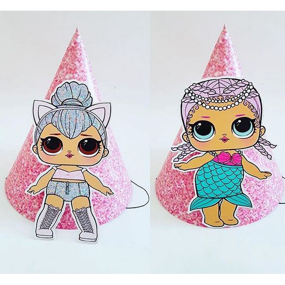 topi ulang tahun lol pop up / topi ultah kerucut custom lol pop up / topi ultah custom