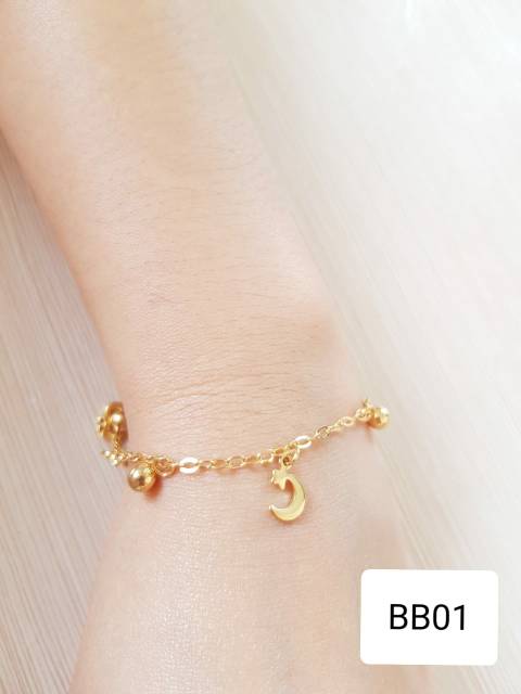 SET Gelang Tangan Kaki Bintang &amp; Bulan Titanium Gold gelang tangan gelang kaki bintang titanium emas antikarat