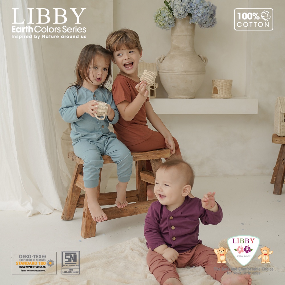 Baju Bayi Anak Laki Laki Perempuan Setelan Oblong Pendek Celana Panjang Libby Earth Series 9 Bulan 1-4 Tahun (1Stel/Pack)
