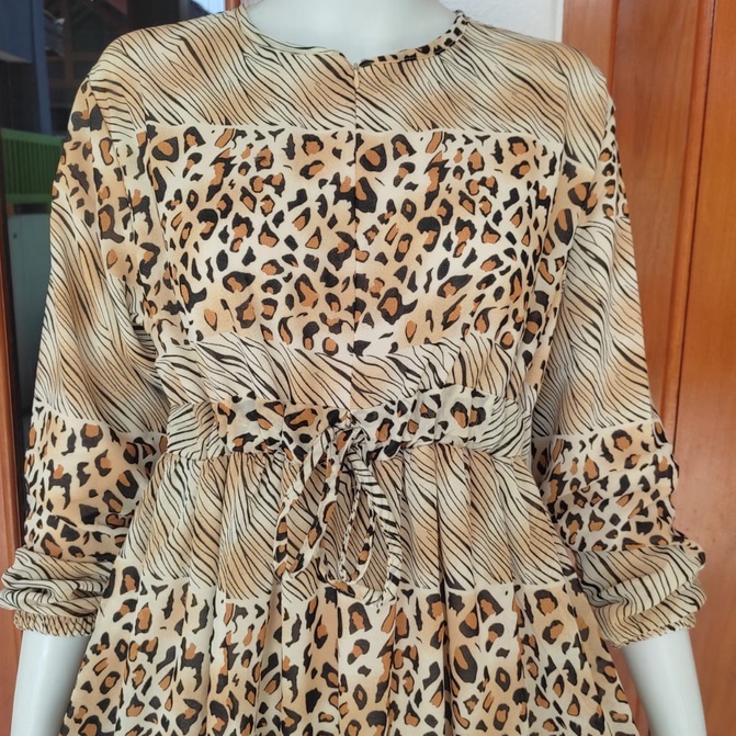 gamis ceruty motif leopard full puring / dress maxi ceruti macan