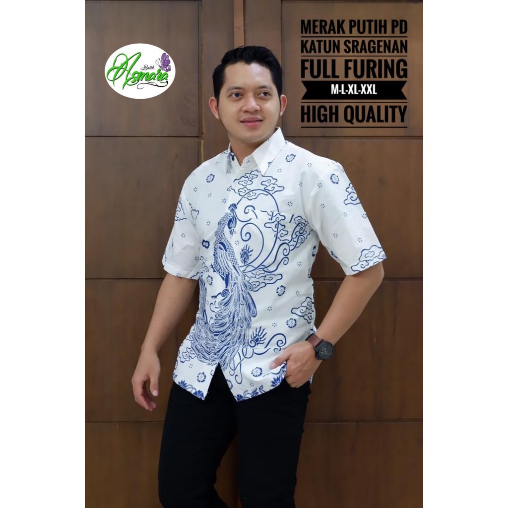 MERAK PUTIH PENDEK Kemeja Batik Pria Full Furing Bahan Katun Halus Sragenan