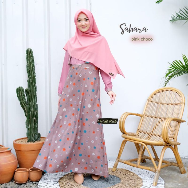 Riskirich Gamis Faatin motif kotak Katun Toyobo busui friendly