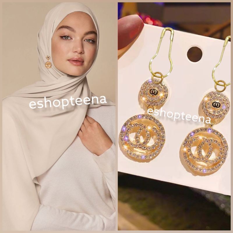 A196 anting bulat chanel gold full mata_anting jilbab