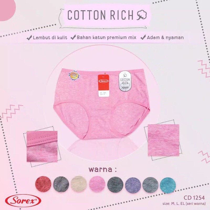 CD WANITA SOREX 1254 | CELANA DALAM REMAJA-WANITA DEWASA  SOREX COTTON RICH|SOREX BAHAN KATUN HALUS