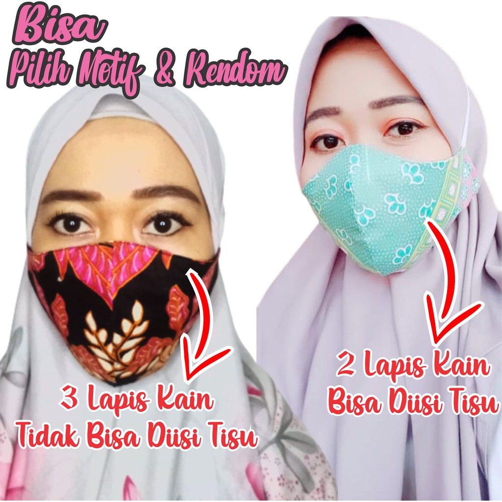  masker  batik  hijab  3lapis masker  kain batik  hijab  masker  