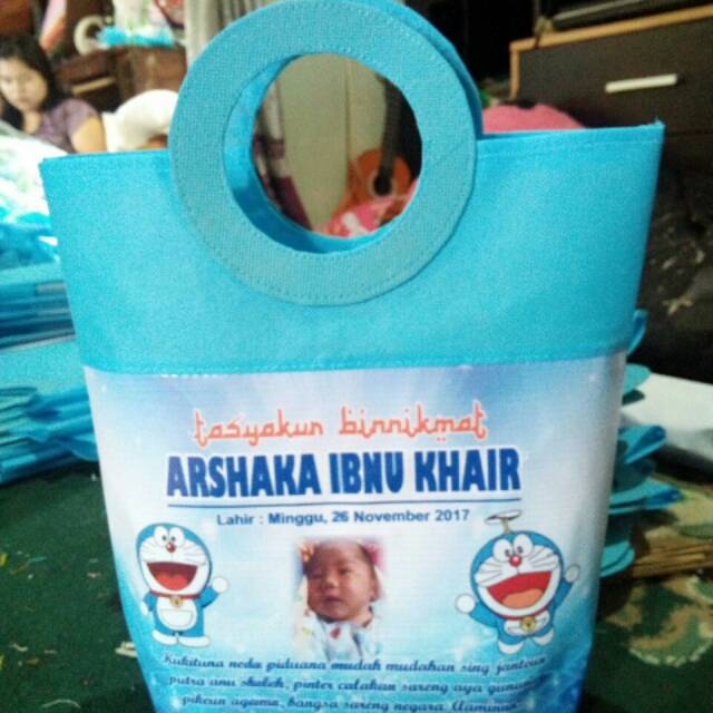 

Goodie bag tasyakuran aqiqah full colour pegangan bulat custom