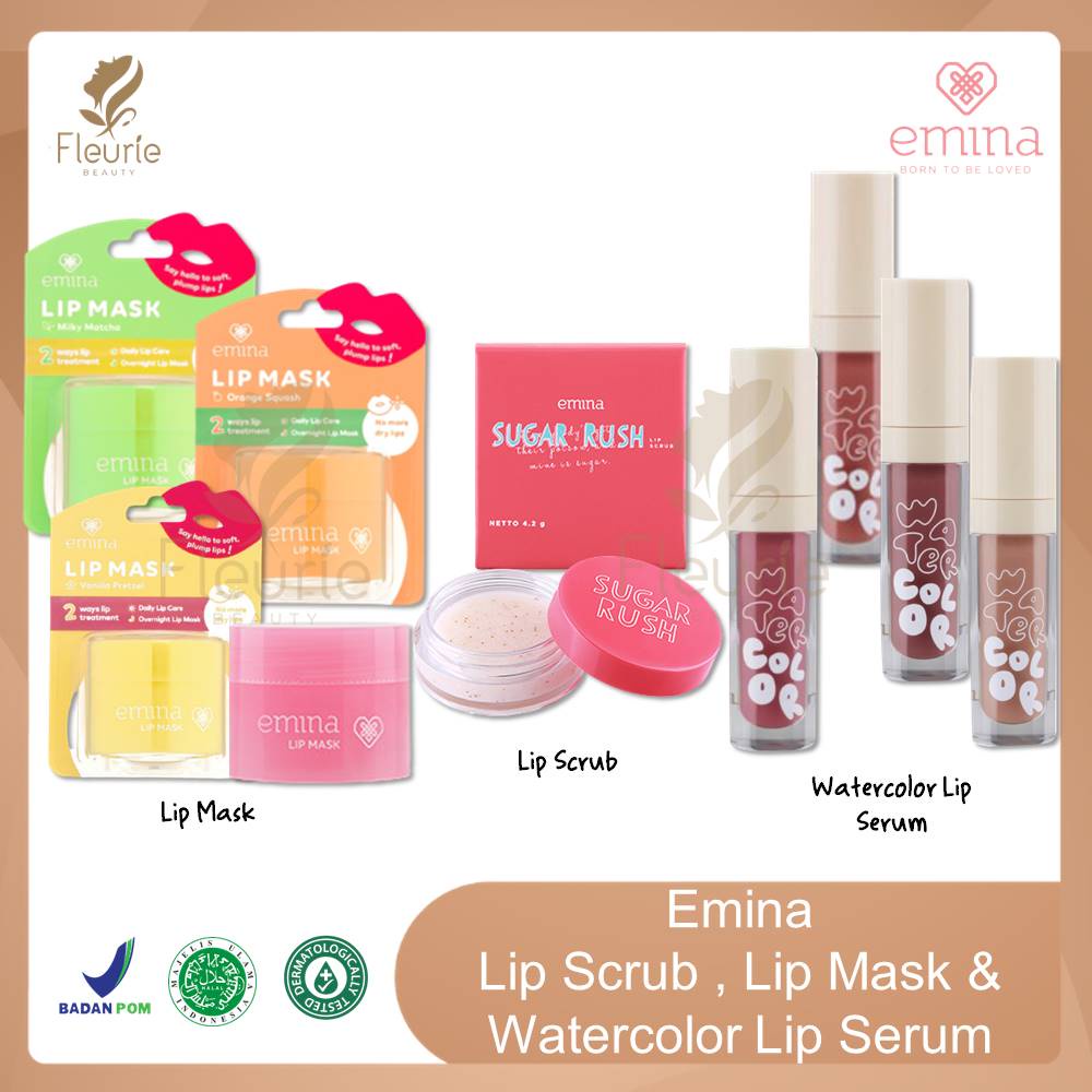 EMINA Sleeping Lip Mask / Sugar Rush Lips Scrub / Watercolor Lip Serum Original BPOM