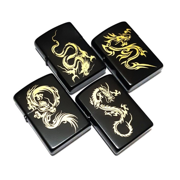 Korek Api Model Zippo Hitam Motif Naga