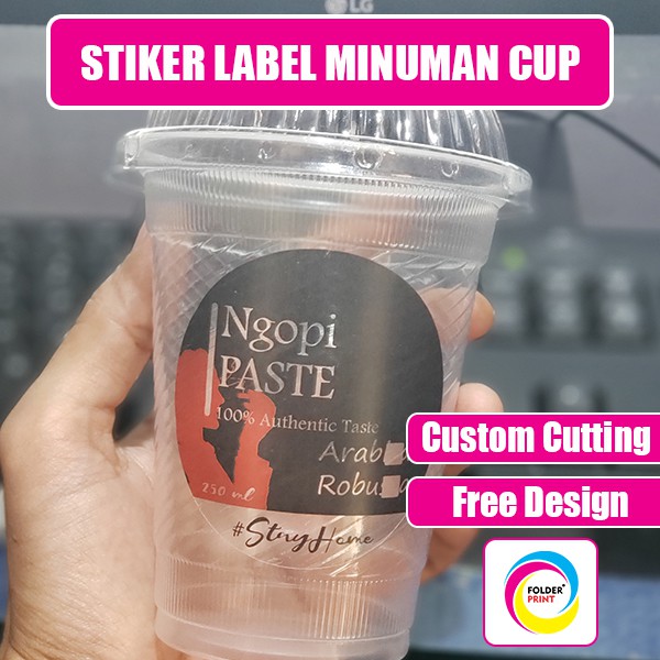 Stiker Label Minuman Cup Transparan Anti Air Custom Free Design