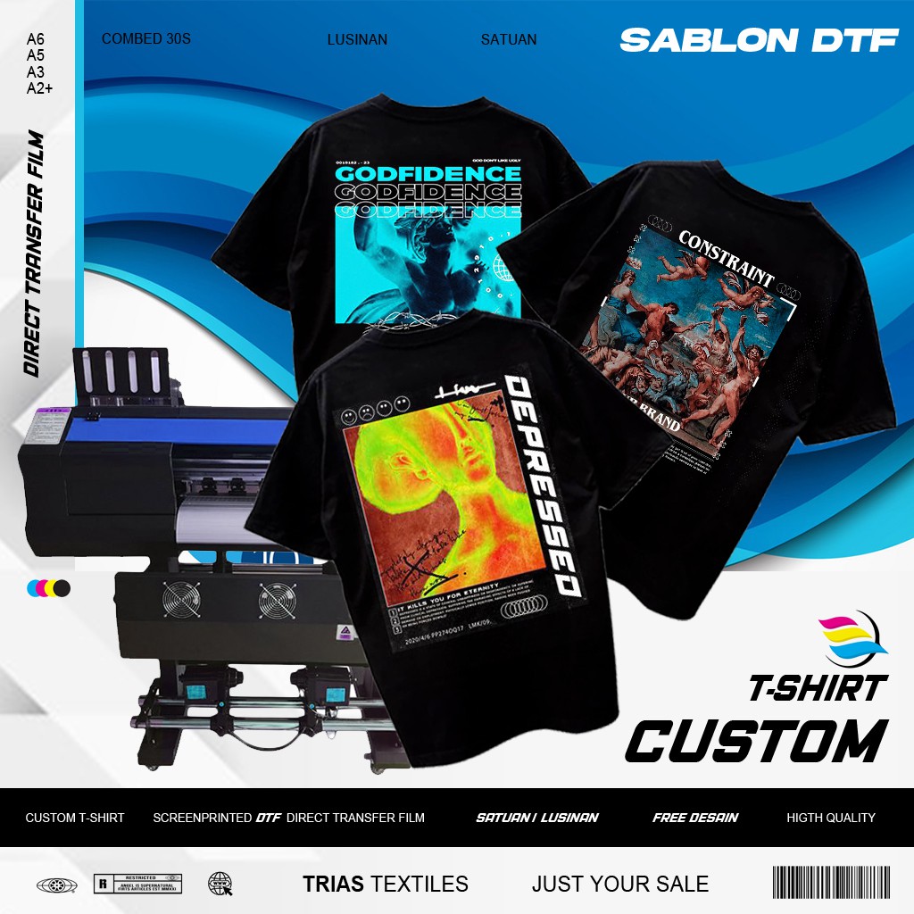 Kaos Custom Sablon Satuan DTF / DTG/ FREE DESAIN T-shirt Short sleeve