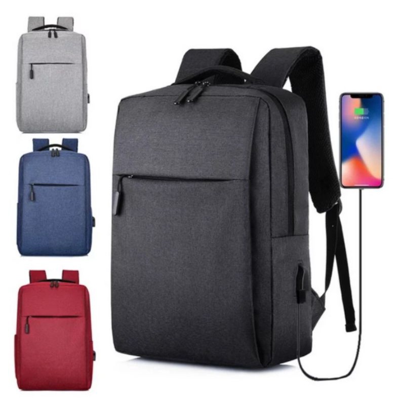 EMOEMO-Tas Ransel Pria Wanita Slot USB laptop 15 inch Backpack Denim untuk kuliah kerja sekolah