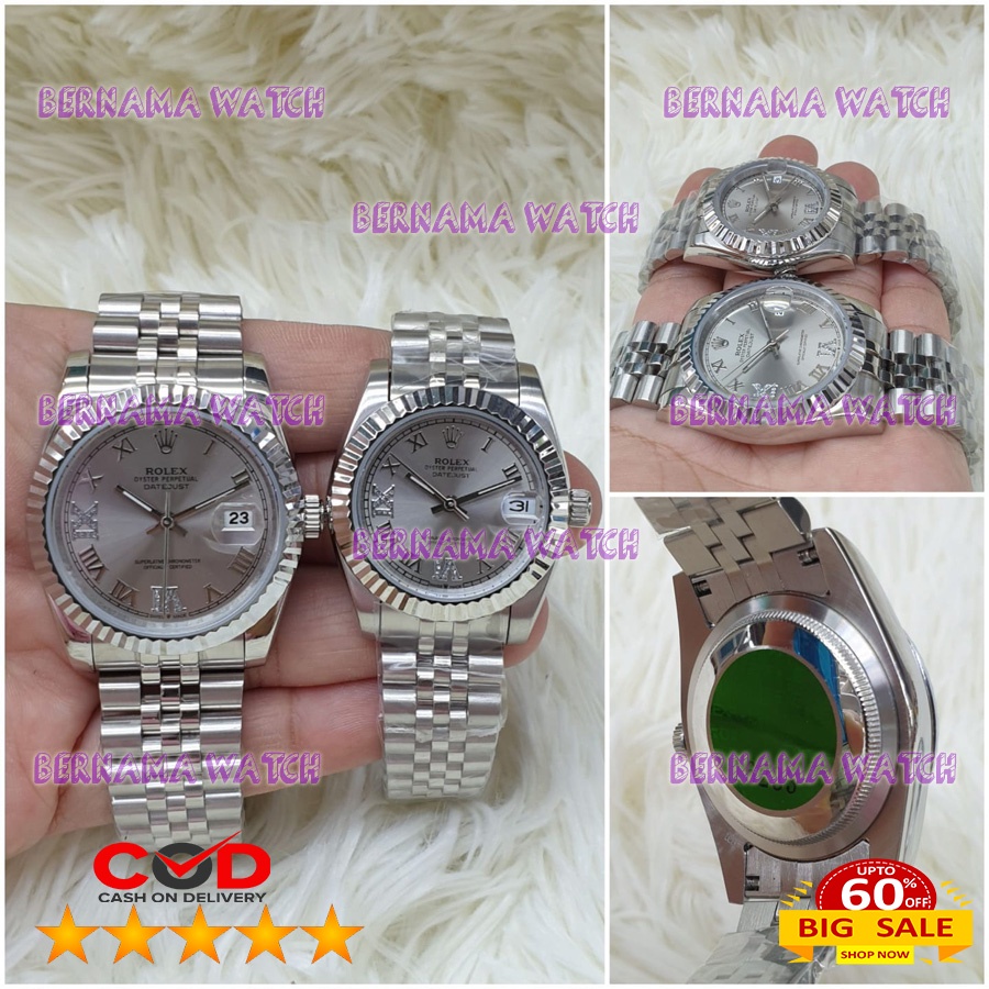 SALE JAM TANGAN COUPLE ROLEX OYSTER TGL AUTOMETIK RT SILVER ASIAN ETA BOX ORI WARRANTY 1 YEAR