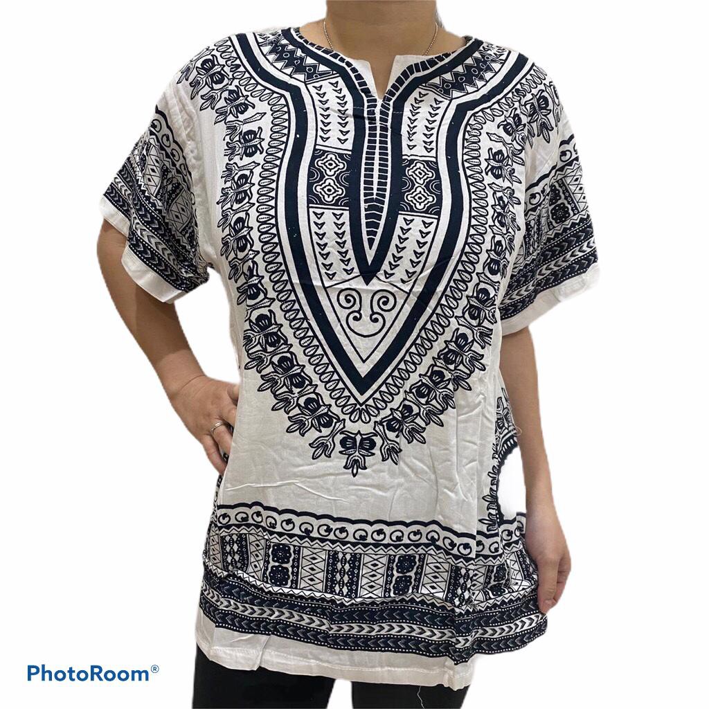 Atasan Unisex Baju Bali Motif Dashiki Hitam Putih