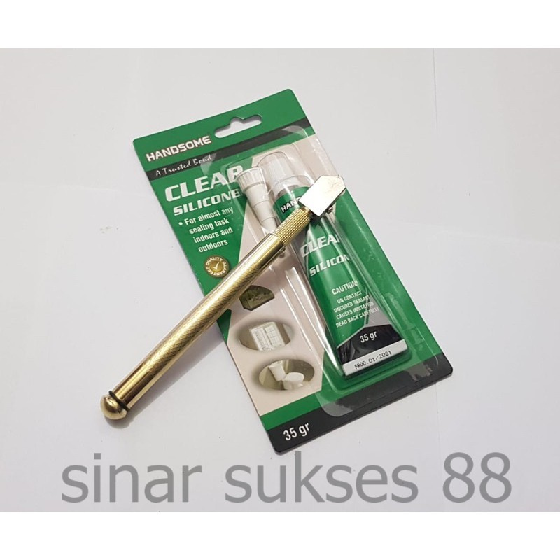 

Paket lem kaca bening 35gram + pisau potong kaca