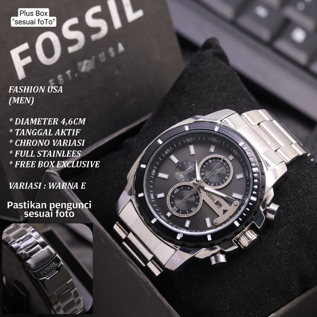 (FREE BOX) JAM TANGAN PRIA FASHION RANTAI BODY BULAT TANGGAL AKTIF CHRONO VARIASI