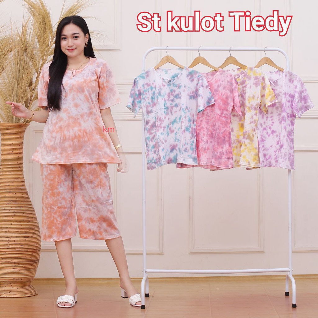 setelan kulot pendek bahan kaos adem motif batik