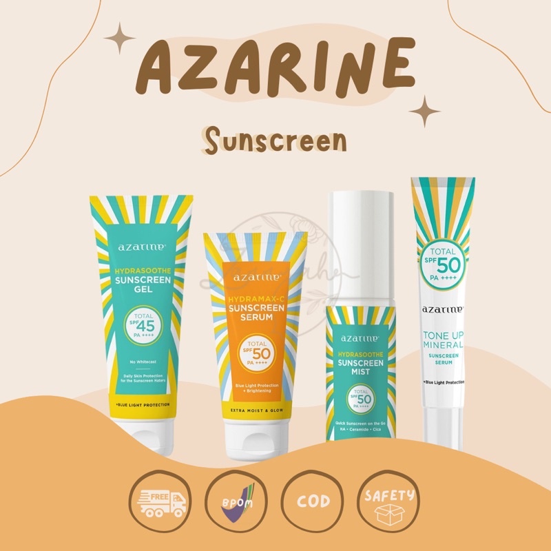 AZARINE Sunscreen Gel SPF45+++ tabir surya/ sunscreen mist/ hydramax sunscreen serum/ tone up mineral sunscreen