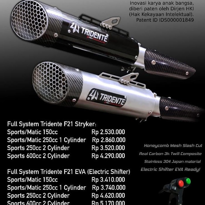 ssm-23 Knalpot 3Tech hybrid 3 suara tipe Tridente F21 STRYKER 250cc