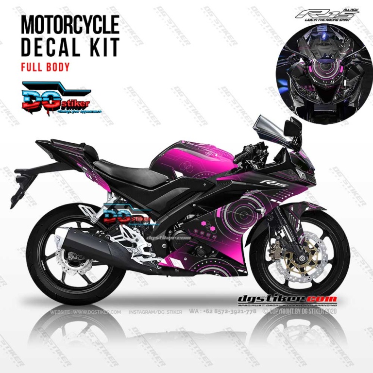 Decal Striping R15 V3 Hitam Pink Hitech DG Stiker