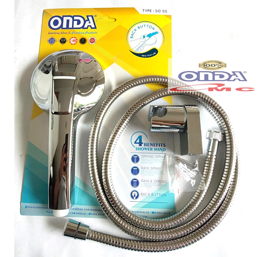 Hand Shower Mandi Bulat Flexible Hose Chrome 1/2 Inch ONDA SO SS