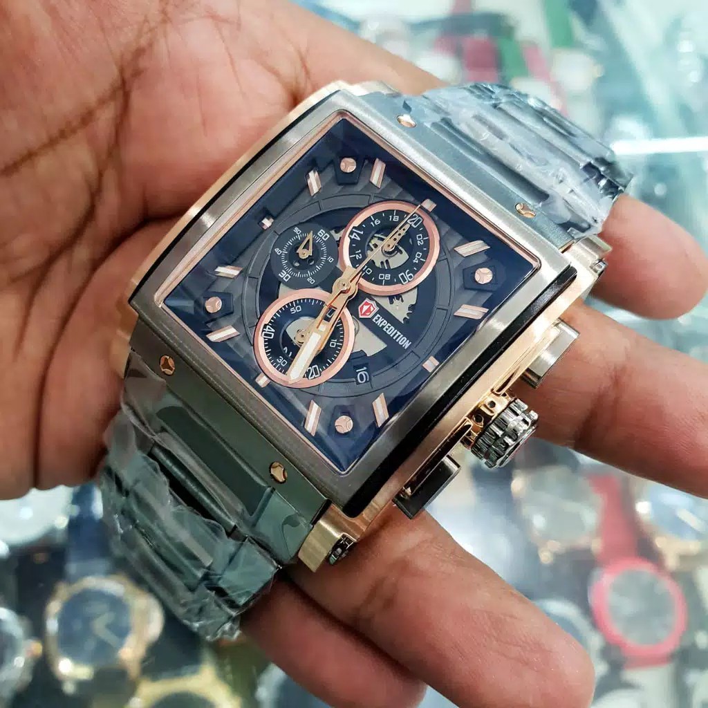 Jam Tangan Original Expedition E 6731 pria  stainless steel black rose gold